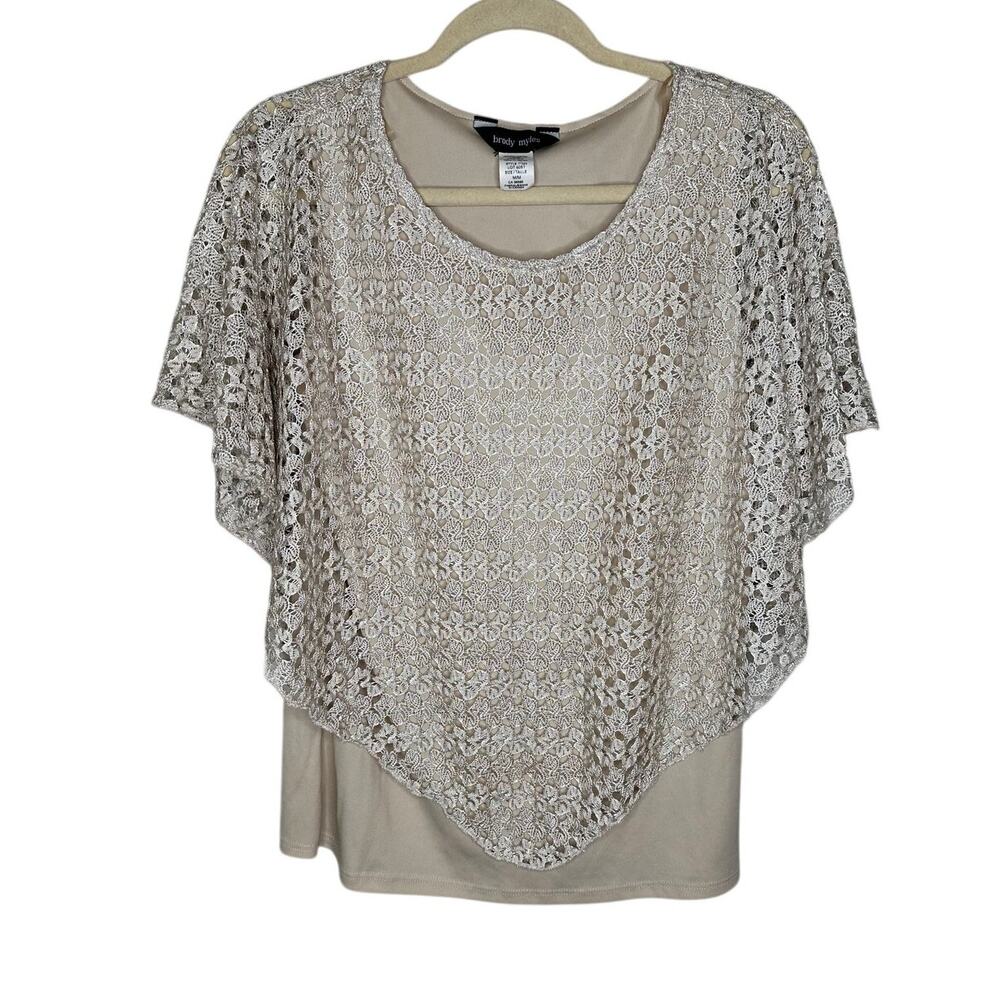 Brody Myles Gold Crochet Poncho Blouse M Attached Tank Top Layered Boho Glam